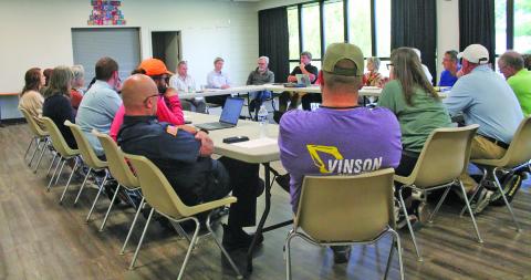 Local leaders met at the Recreation Center on Wednesday, Oct. 9, to discuss the best ways to move ahead on getting supplies and aid to heavily storm-damaged areas of the region.