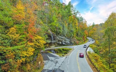 A past leaf season pictured at Bridal Veil Falls near Highlands.