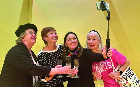 The cast of The Savannah Sipping Society are seen here rehearsing a scene in the Martin Lipscomb Theater. Left to right are Emily Wright, Diandra Mundy, Cathy Myers and Berney Kirkland.