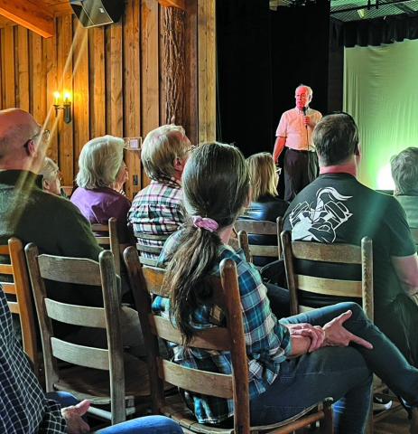 Entomologist Doug Tallamy addresses a group of Cashiers residents at Camp Merrie-Woode.