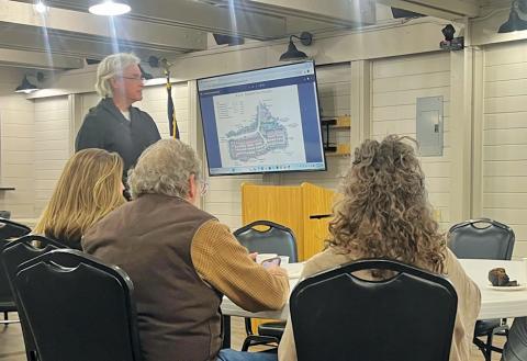 Breck Kean discusses the recently completed Macon County Housing Study as it relates to Highlands during a “Chamber Chat” event on Thursday.