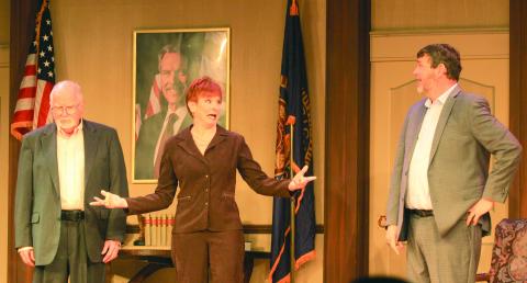 The Highlands Cashiers Players opened their production of “The Outsider” on March 20. The show will continue this coming weekend at The Martin Lipscomb Theatre inside the Highlands Performing Arts Center. Pictured are actors Ron Leslie, Diandra Mundy, and Craig Eister.