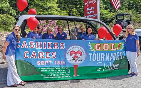Sheila Costigan, Sue Mills, Cathy Peacock, Ann Miller, Maria Chasins, Jan Newton, Ashli Senturk Rosier, Pam Kerr of Cashiers Cares make plans for the annual Golf Tournament at Trillium Golf Club set for Sept. 15.