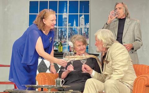 From left: Cast members April Getz, Emily Wright, Ricky Siegel and Matthew Eberz rehearse a scene from “Social Security”.