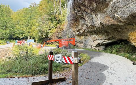 Contractors are preparing to shore up the road at Bridal Veil Falls.