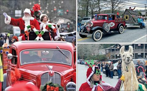Santa and Mrs. Claus wave to the crowd as classic cars, floats and animals thrill the attendees at the Highlands and Cashiers Christmas Parades on Saturday, Dec. 6.  |  Photo courtesy of Highlands Chamber of Commerce/Visit Highlands NC and Highlander Staff