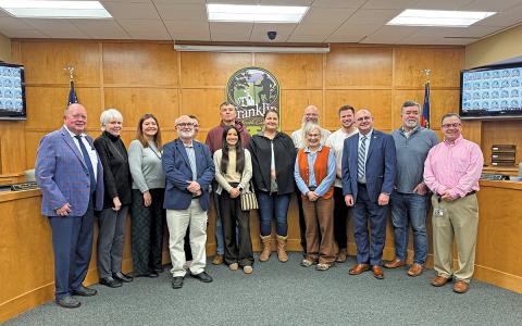 Members of the Franklin Town Council, the Noquisi Initiative and the Eastern Band of Cherokee Indians gather following the council’s approval Jan. 5 of a resolution authorizing the transfer of the Noquisiyi Mound to the EBCI.