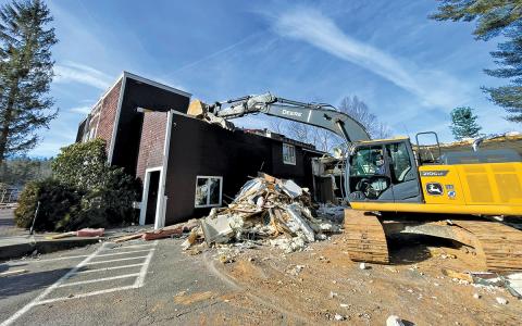 Bryson Grading and Paving began demolition at the Highlands Playhouse on Friday, Jan. 29. The playhouse, built in 1934, served as a movie house, community theatre and playhouse.