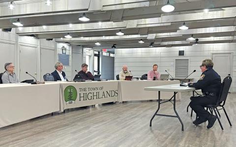 The Town of Highlands Board of Commissioners hears from Chief Holland about concerns with the subjectivity of the nuisance ordinance during the workshop.