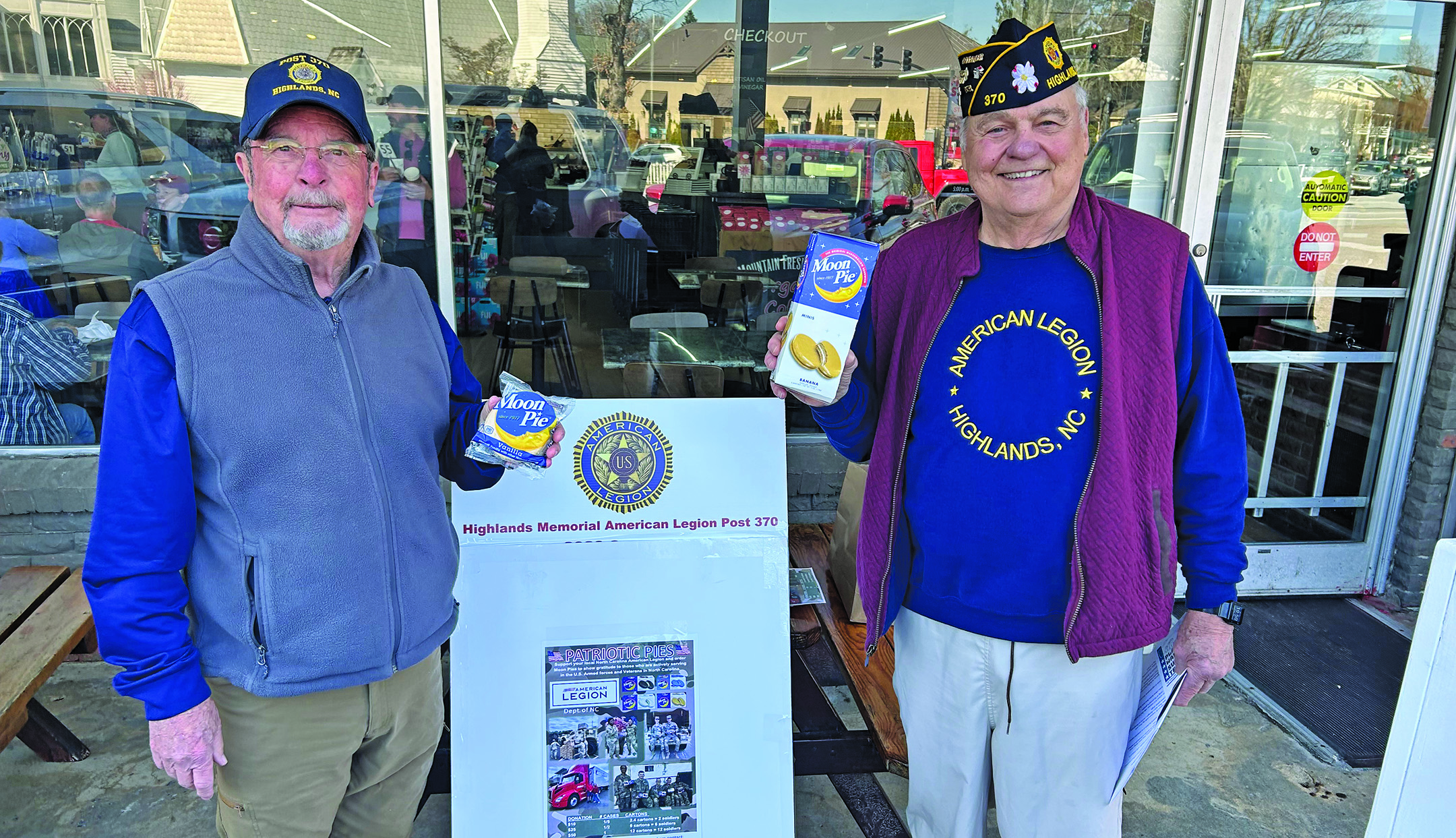 Members of American Legion Post 370 collected donations to send Moon Pies to active service members across North Carolina during a donation drive  last week in Highlands. More than $1,000 was collected between two locations, Bryson’s Food Store and Mountain Fresh.