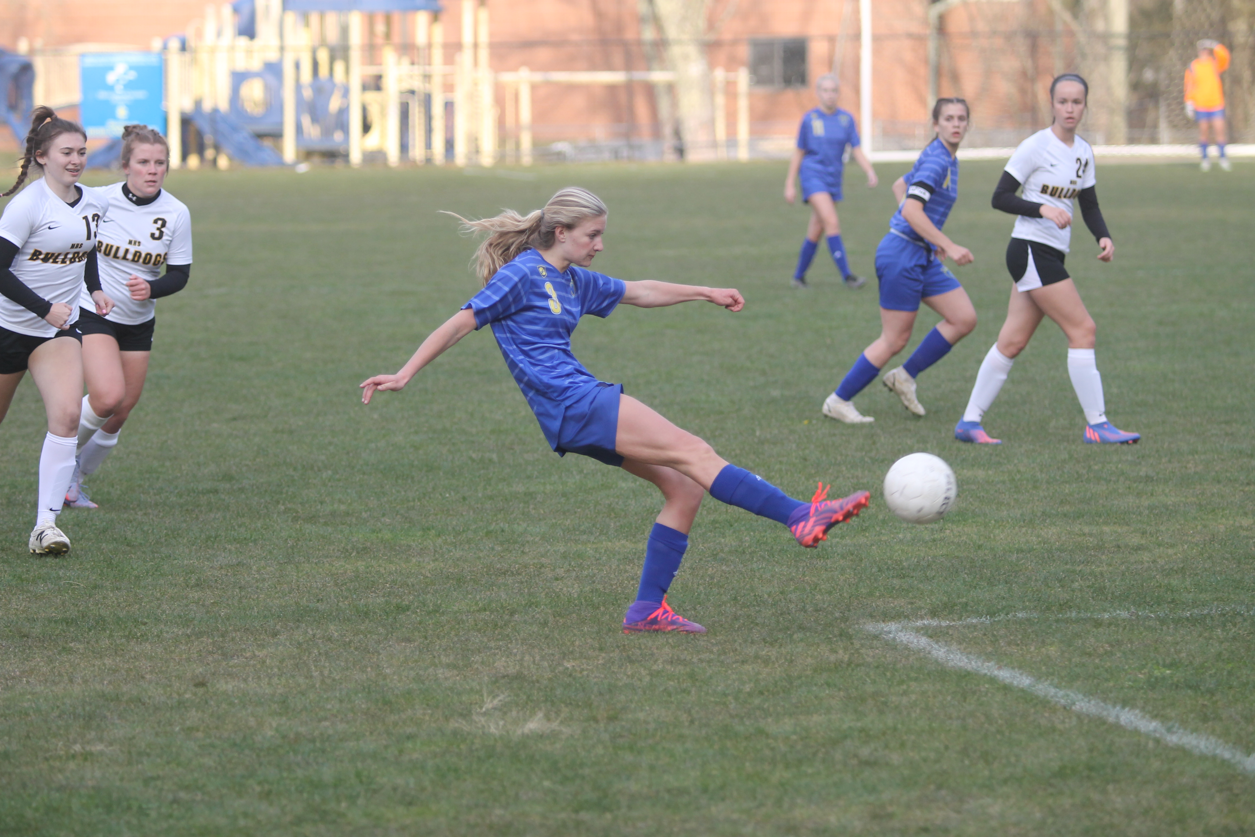 Photo by Christopher Lugo/Staff Addie Westendorf shoots on goal during the game against Murphy.