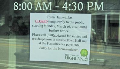 The Town of Highlands has closed Town Hall and the Rec Center to the public until further notice.