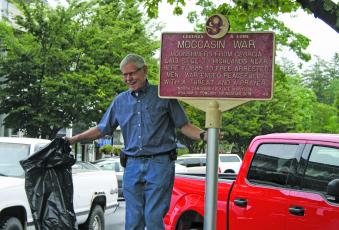 Highlands historian Ran Shaffner unveiled a historical marker in 2019 highlighting the Moccasin War that took place in Highlands in 1885.