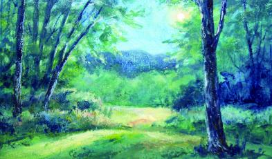 “In the Stillness” by artist Carol Conti is a representation of what Bartram may have seen and felt during his travels through Western North Carolina.