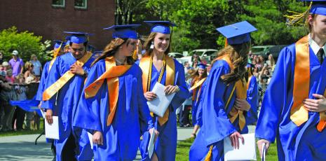 Members of Highlands School’s Class of 2021 entered via the track for commencement on Saturday morning.