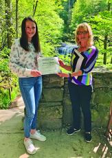 Dr. Deborah Williams, Vice-President of Zonta Franklin Area (right) presented Anne Marie Moore, of Highlands, with her scholarship certificate at Dry Falls.