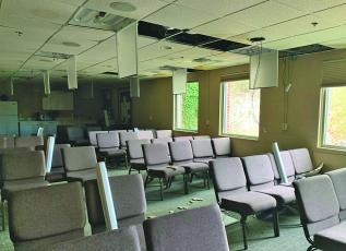 Broken water pipes in the ceiling caused damage throughout the  Peggy Crosby Center and the Literacy and Learning Center.