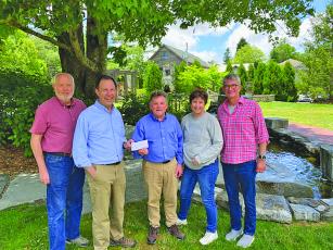 Highlands Festivals, Inc. board members present a check to Friends of Founders Park President, Hank Ross for the benefit of Founders Park. Pictured are Steve Mehder, David Bock, Hank Ross, Debi Bock, and Jack Austin.