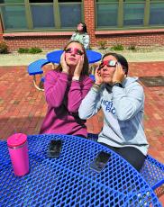Students at Highlands School got to use their eclipse glasses prior to school dismissing during the event.