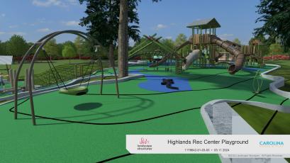 A rendering of the new playground at the Highlands Rec Park shows a larger and more inclusive facility for children of all ages. A fundraising campaign is underway to help pay for the final expenses associated with the new playground.