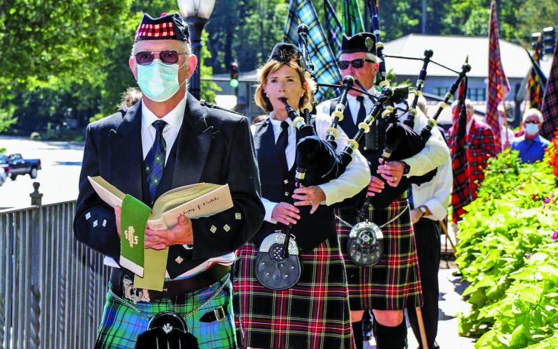 Members of First Presbyterian Church marched down Main Street in Highlands as part of the annual Kirkin’ O’ the Tartan service on Sunday. The event concluded at Kelsey-Hutchinson Founders Park with a blessing of the tartans.