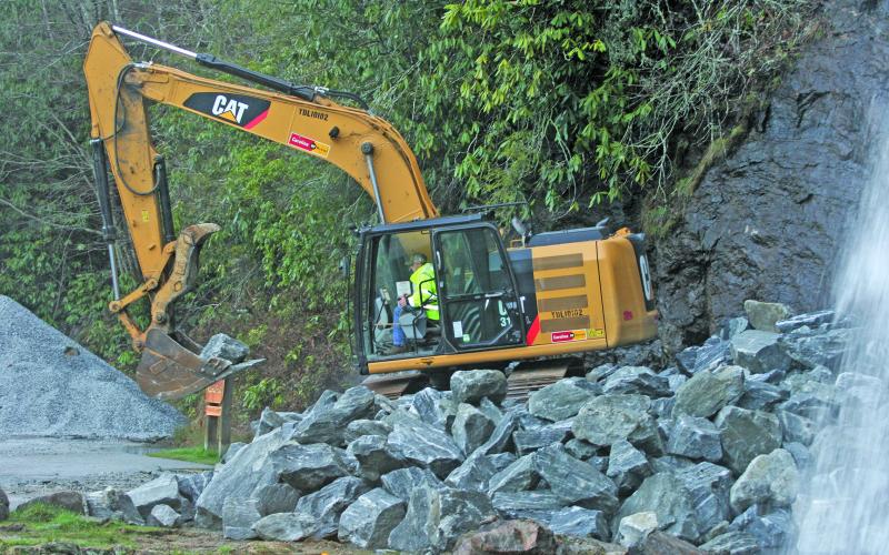 NC Department of Transportation crews began rebuilding a bank under US 64 near Bridal Veil Falls on Monday. That project is being completed simultaneously to the Main Street repaving project.