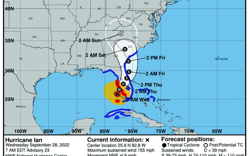 Hurricane Ian, a category four storm as of Wednesday, is expected to hit Florida directly before turning north and potentially impacting Western North Carolina over the coming weekend.